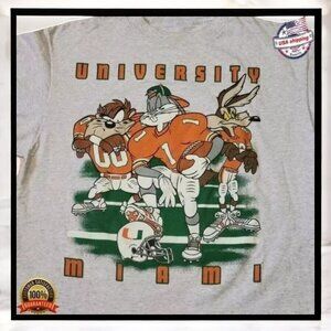 Vintage NCAA Miami Hurricanes Looney Tunes Shirt Grey Color  AN44875
